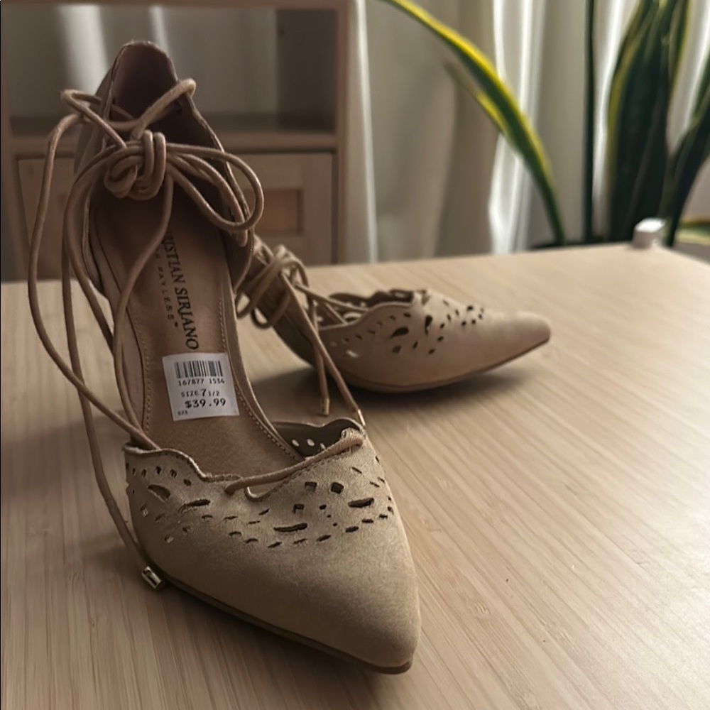 Christian Siriano Beige Lace-Up Heels